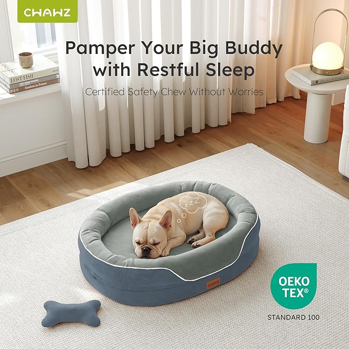 Large Orthopedic Dog Bed, 36 in. Dog Bed for Large Sized Dogs with Full-Surround Bolsters, Dual-Sided Dog Cooling Beds with Memory Foam, Washable Pet Sofa Couch with Nonslip Bottom, Dark Grey