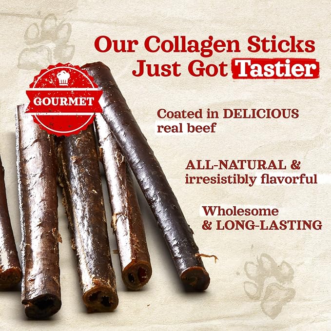 Natural Farm Odor-Free Bully Coated Gourmet Collagen Sticks (6 Inch, 10 Pack), Real Bully Beef Coated, 95% Natural Collagen, Supports Healthy Joints, Skin & Coat - Best for Small & Medium Dogs