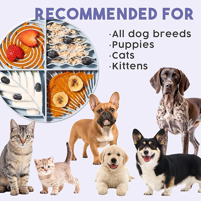 Awoo Paradise - Silicone Dog & Cat Lick Mat and Slow Feeder with Suction Cups - Non-Slip, Dishwasher Safe Pet Dish - Extends Mealtime for Fast Eaters and Reduces Anxiety - for Wet & Dry Food (Sky)