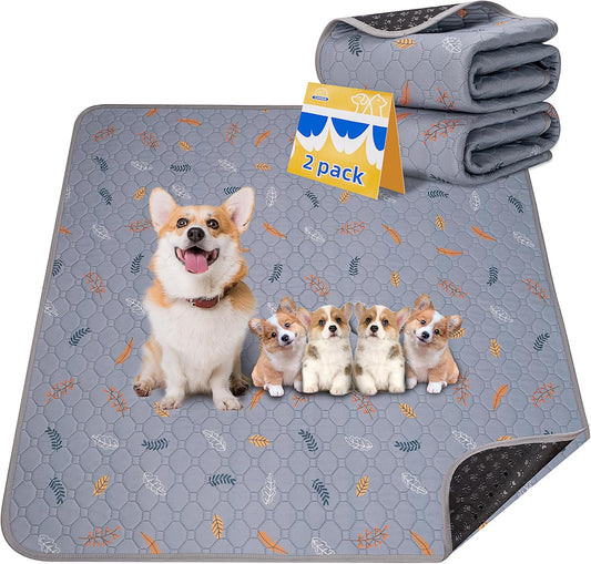 Sunheir 2-Pack Extra Large Reusable Dog Mat for Floor, Dog Playpen, Non-Slip Waterproof, Super Absorbent Washable Pee Pads for Dogs, Pet Whelping Pads, Crate (36" x 41", Light Grey)