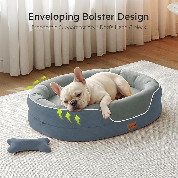 Large Orthopedic Dog Bed, 36 in. Dog Bed for Large Sized Dogs with Full-Surround Bolsters, Dual-Sided Dog Cooling Beds with Memory Foam, Washable Pet Sofa Couch with Nonslip Bottom, Dark Grey