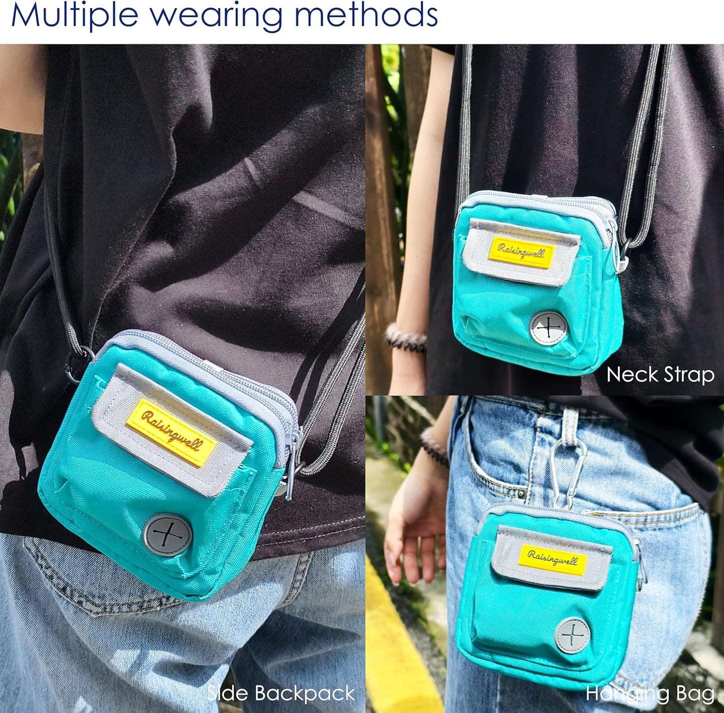 Dog Treat Pouch for Pet Walking and Training with Clicker Poop Bags and Three Bags Design Small Fanny Zipper Pack Holder for Puppy Snack Dispenser Kit for Leash and Outdoor Use (Green)