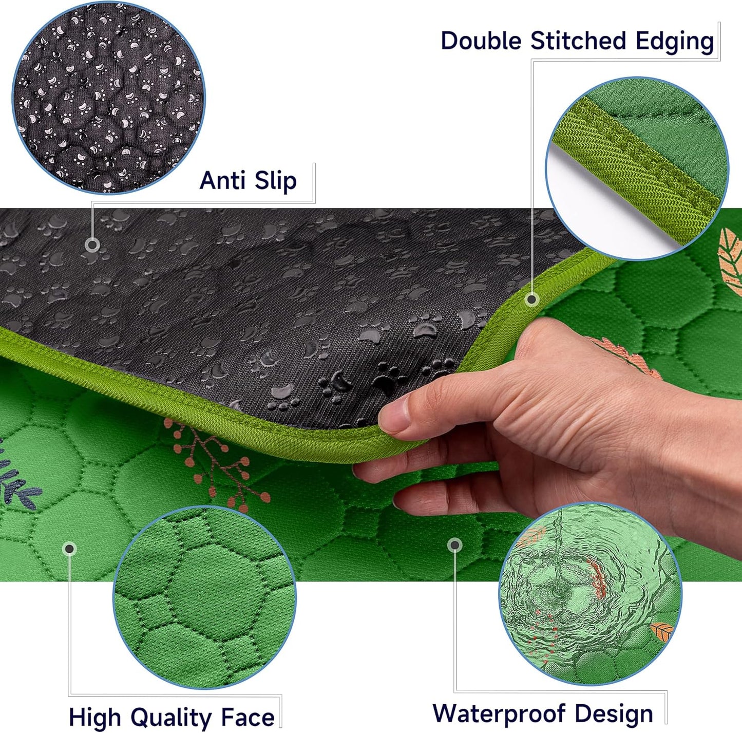 Sunheir Washable Pee Pads for Dogs Large 48" x 48" 2-Pack Reusable Puppy Pads Pet Training Pads, Absorb Dog Mats, Whelping Pad, Non-Slip Protects Against Urine Leakage (Leaves - Green, 48x48)