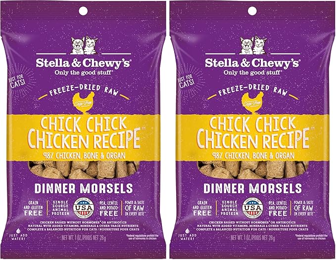 Stella & Chewy's Freeze-Dried Raw Cat Dinner Morsels - Premium Chicken Recipe with 98% Cage-Free Meat & Organs - Natural Grain-Free Cat & Kitten Food - Made in USA - 1 oz (Pack of 2)