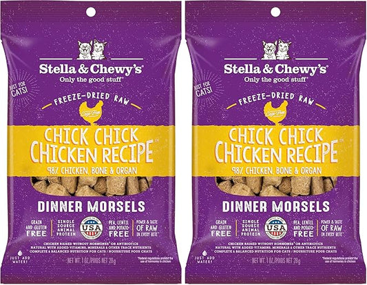 Stella & Chewy's Freeze-Dried Raw Cat Dinner Morsels - Premium Chicken Recipe with 98% Cage-Free Meat & Organs - Natural Grain-Free Cat & Kitten Food - Made in USA - 1 oz (Pack of 2)