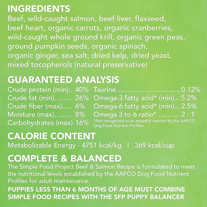 Simple Food Project - Beef & Salmon Recipe - Freeze Dried Raw Food for Dogs - 48oz
