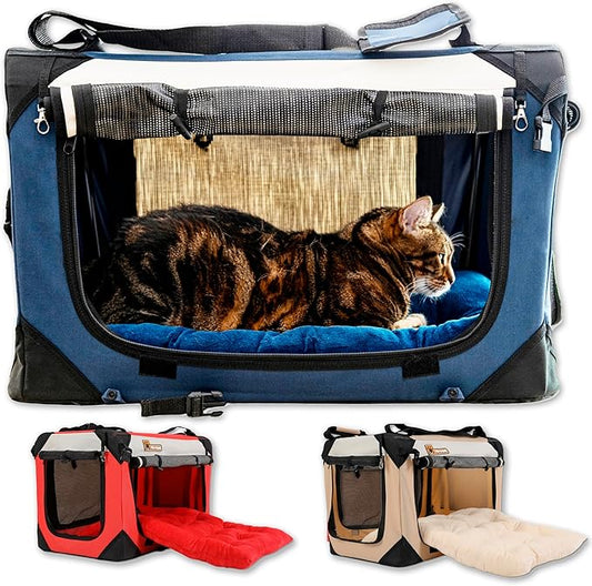 Extra Large Dog Cat Puppy Carrier 20"x13"x13" Foldable Soft Sided Travel Crate Portable Pet Kennel With Cushion Reduces Anxiety Saves Space Easy Vet Visits Secure Triple Entry Mesh Lightweight Durable