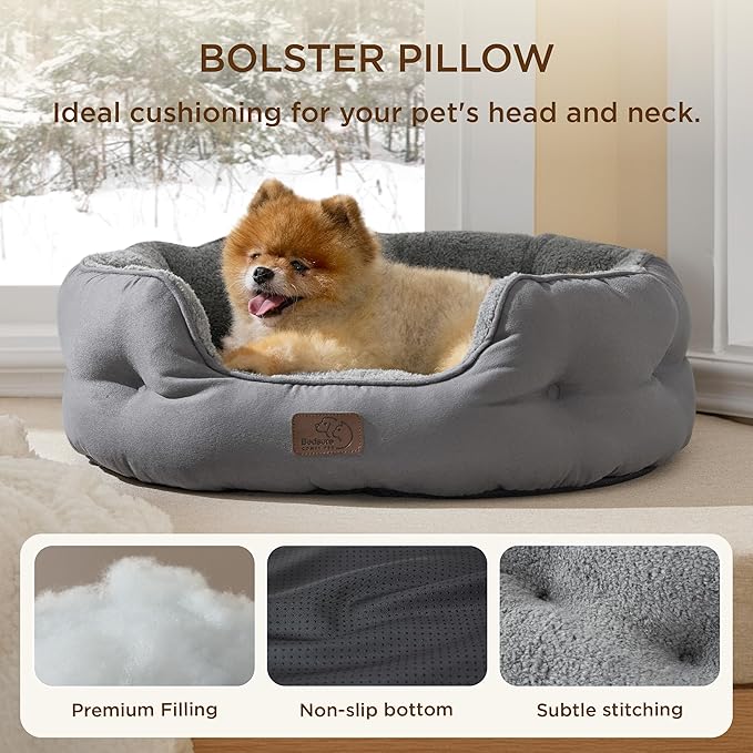 Bedsure Self Warming Dog Beds for Small Dogs - Round Medium Cat Beds for Indoor Cats, Washable Pet Bed for Puppy and Kitten with Slip-Resistant Bottom, 25 Inches, Self Warming Grey, Non-Electric