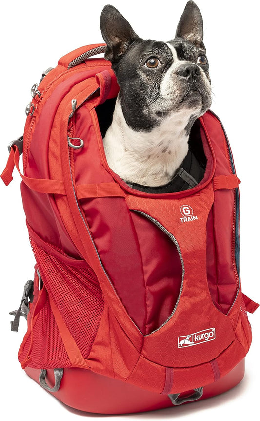 Kurgo G-Train - Dog Carrier Backpack for Small Pets - Cat & Dog Backpack for Hiking, Camping or Travel - Waterproof Bottom - Red