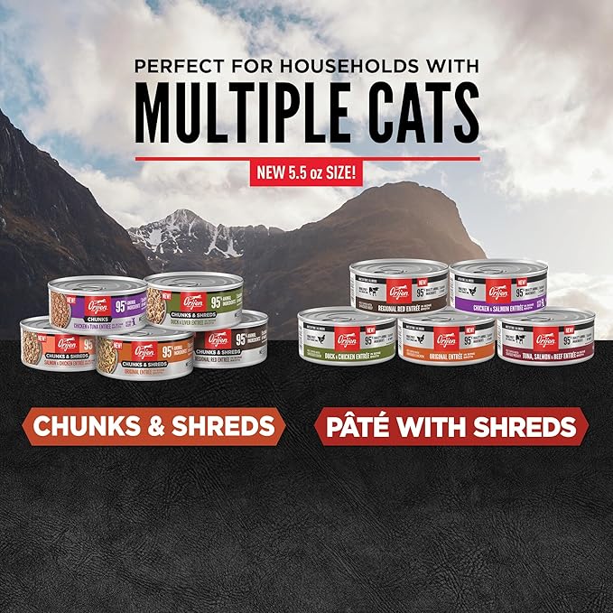 ORIJEN Chunks & Shreds Wet Cat Food Salmon & Chicken Entrée 5.5oz Cans (6 Count)