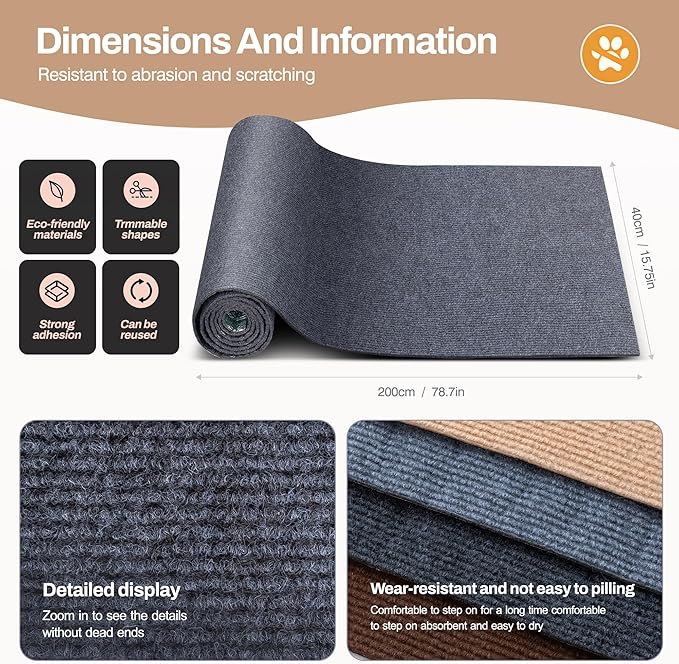 78.7"x15.8" Cat Scratch Mat Couch Furniture Protector,DIY Climb Cat Scratcher for Cat Couch Furniture or Wall Protector,Covering Cat Tower for Claws Scratching for Indoor (Dark Gray)