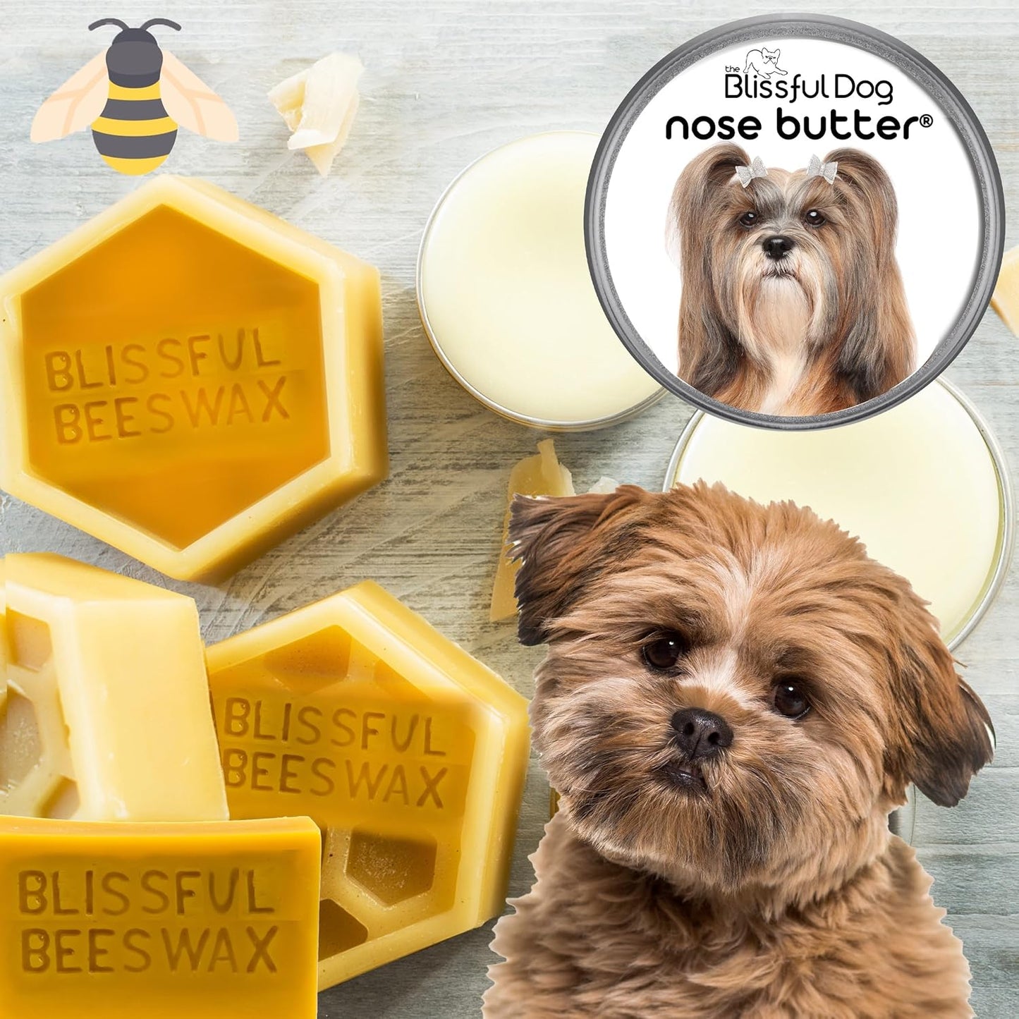 The Blissful Dog Lhasa Apso Nose Butter for Dry, Cracked Skin, Lick-Safe Dog Nose Balm with Moisturizing Shea Butter, Almond, Olive, and Essential Oils, Pet Supplies, Uncented, 2 oz.