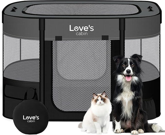 Love's Cabin Small Dog Tent Crates Cage Indoor/Outdoor, Portable Exercise Playpen for Dog and Cat, Foldable Pop Up Dog Kennel Playpen with Carrying Case (Grey)