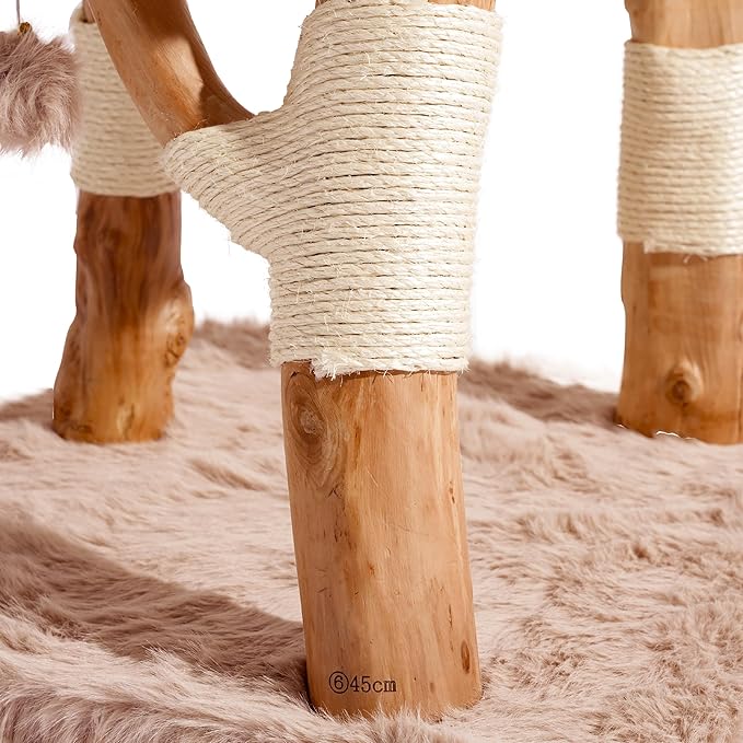 Aesthetic Cat Tree Tower for Large Cats, Large Cat Tree for Maine Coon Indoor Cats with Faux Fox Fur, Solid Wood Sisal Scratching Post, Hammock, Perches, Platform, Toy Ball