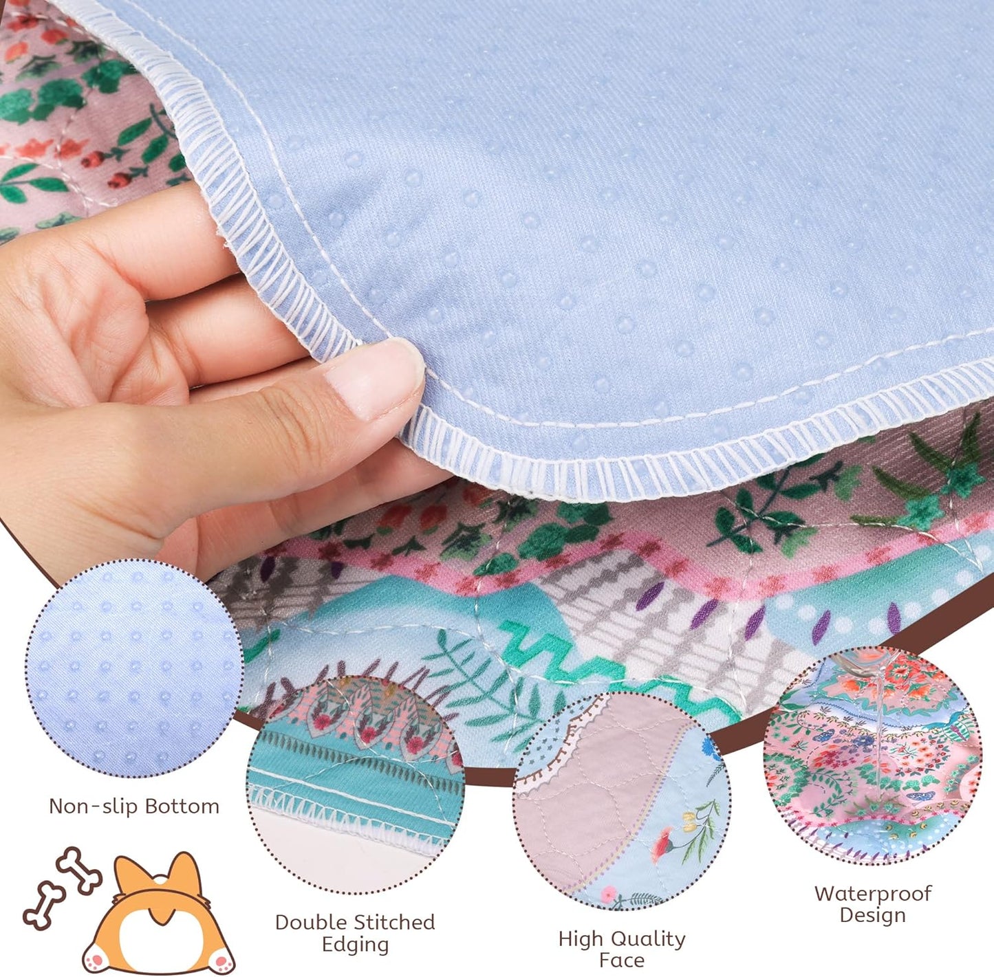 Aitmexcn Washable Pee Pads for Dogs, Large 2 Pack Reusable Puppy Pads Pet Training Pads, Super Absorb Dog Mats, Whelping Pad, Non-Slip Protects Against Urine Leakage-48 x 48"