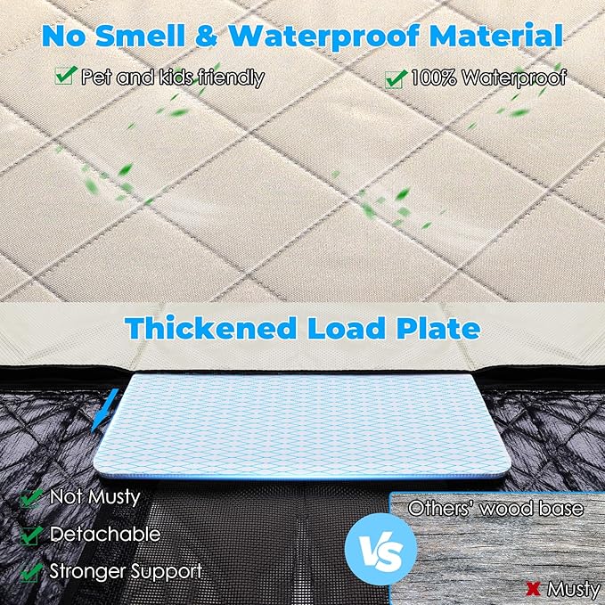 URPOWER XL Dog Back Seat Extender for Crew Cab Truck, Hard Bottom Dog Car Seat Cover Waterproof Dogs Car Hammock Pet Backseat Bed, Pet Truck Accessories for F150 / RAM 1500/ Tundra Crew Cab