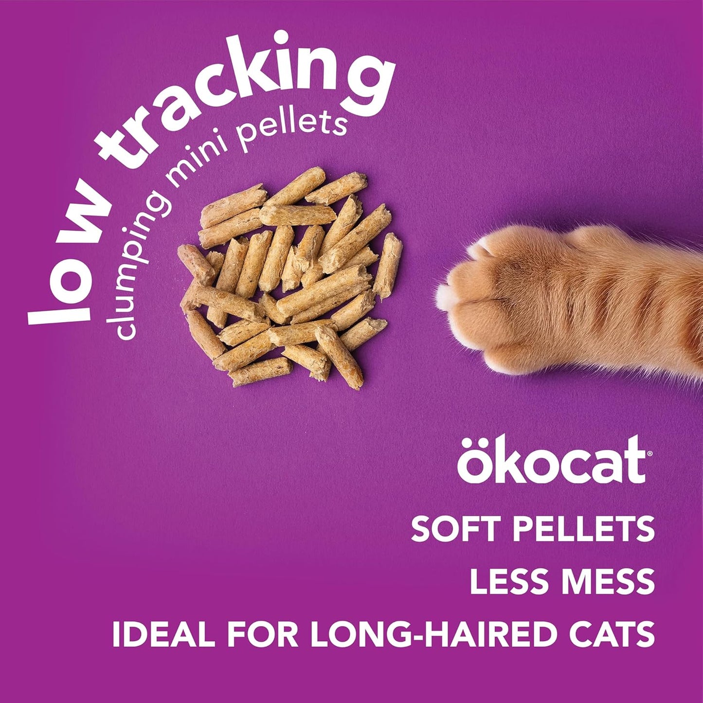 ökocat Less Mess Low Tracking Wood Clumping Cat Litter Mini- Pellets, Unscented, 18.6 pounds - Natural Ingredients, Stops Odor, Clumps Solid, 99% Dust Free, Great for Long-Hair Breeds