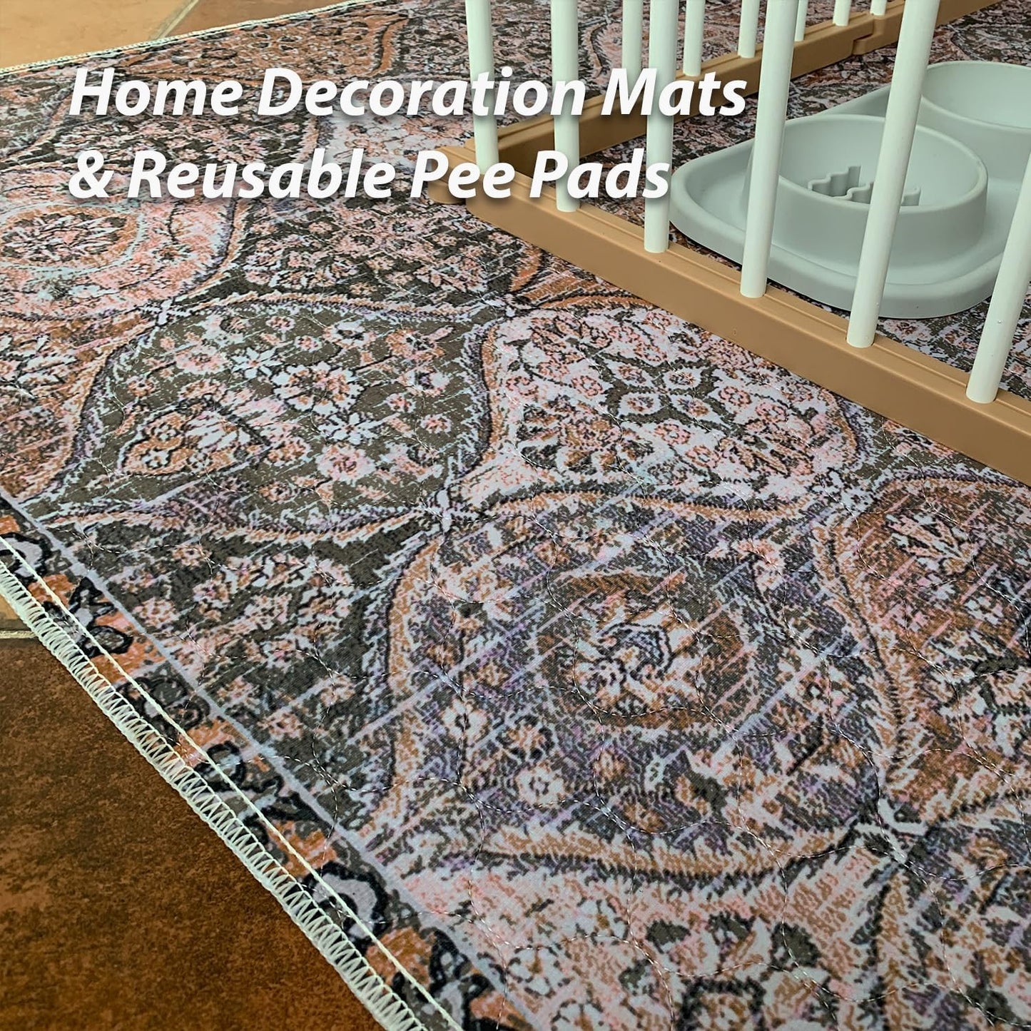 nunubaby Washable Pee Pads for Dogs, Stylish, Non-Slip and Leak-Proof Pee Pads. Reusable Potty Pads for Dogs for Crates and Floors.(Brown/Multi, 36" x72")