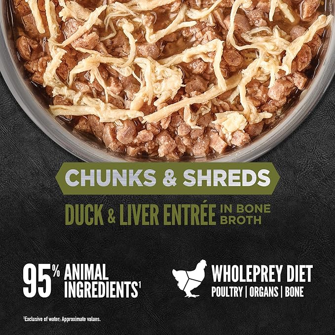 ORIJEN Chunks & Shreds Wet Cat Food Duck & Liver Entrée 5.5oz Cans (6 Count)