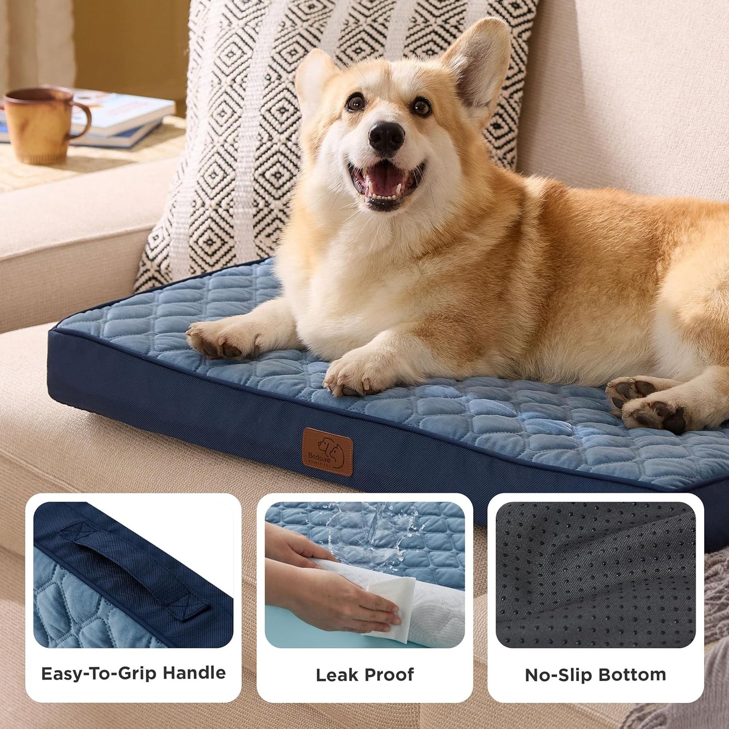 Bedsure Orthopedic Dog Bed for Medium Dogs - Flat Memory Foam Pet Mattress with Removable Washable Cover and Egg Crate Foam, Suitable for Pet Up to 35 lbs, 30x20x3 Inches, Navy