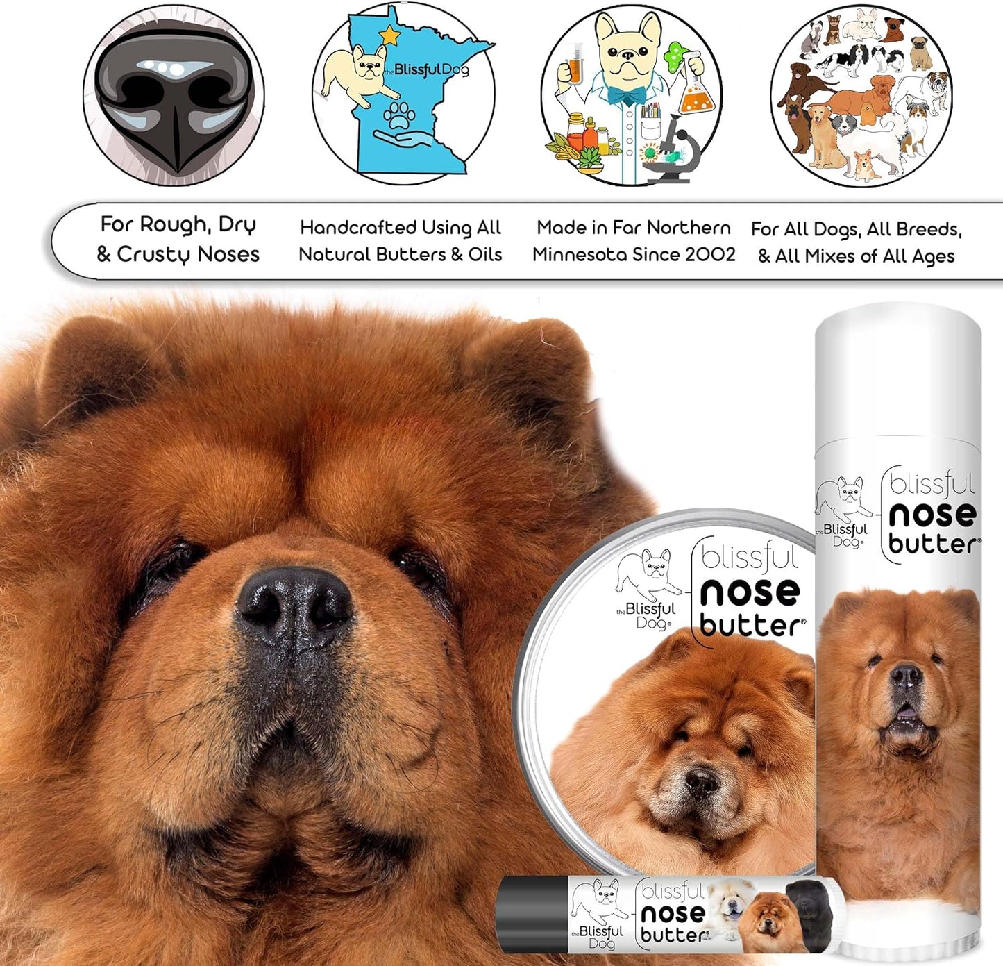 The Blissful Dog Chow Nose Butter for Dry, Cracked Skin, Lick-Safe Dog Nose Balm with Moisturizing Shea Butter, Almond, Olive, and Essential Oils, Pet Supplies, Uncented, 8 oz.