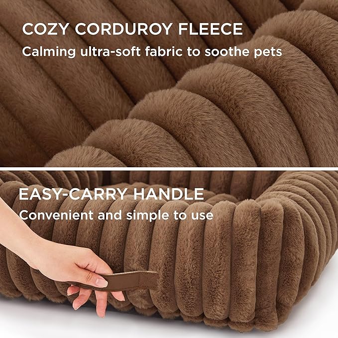 Bedsure Cute Dog Bed for Extra Large Dogs - Washable Furry Puppy Beds, Rectangle Orthopedic XL Pet Beds with Removable Zipper Cover, 43x30x8inches, Camel Brown