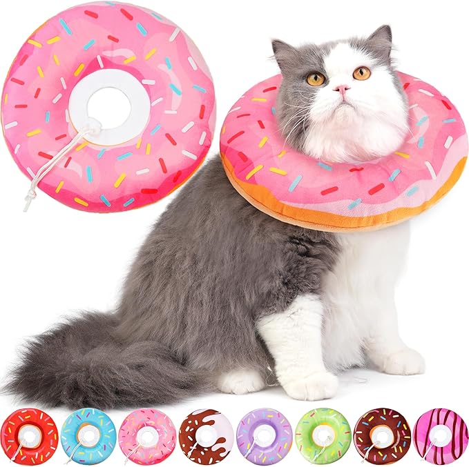 Cat Cone Collar Soft, Cat Recovery Collar for Wound Healing Cute Donut Adjustable Kittens Cones to Stop Licking Comfortable Lightweight Neck Elizabethan Collars for Cats Kittens After Surgery