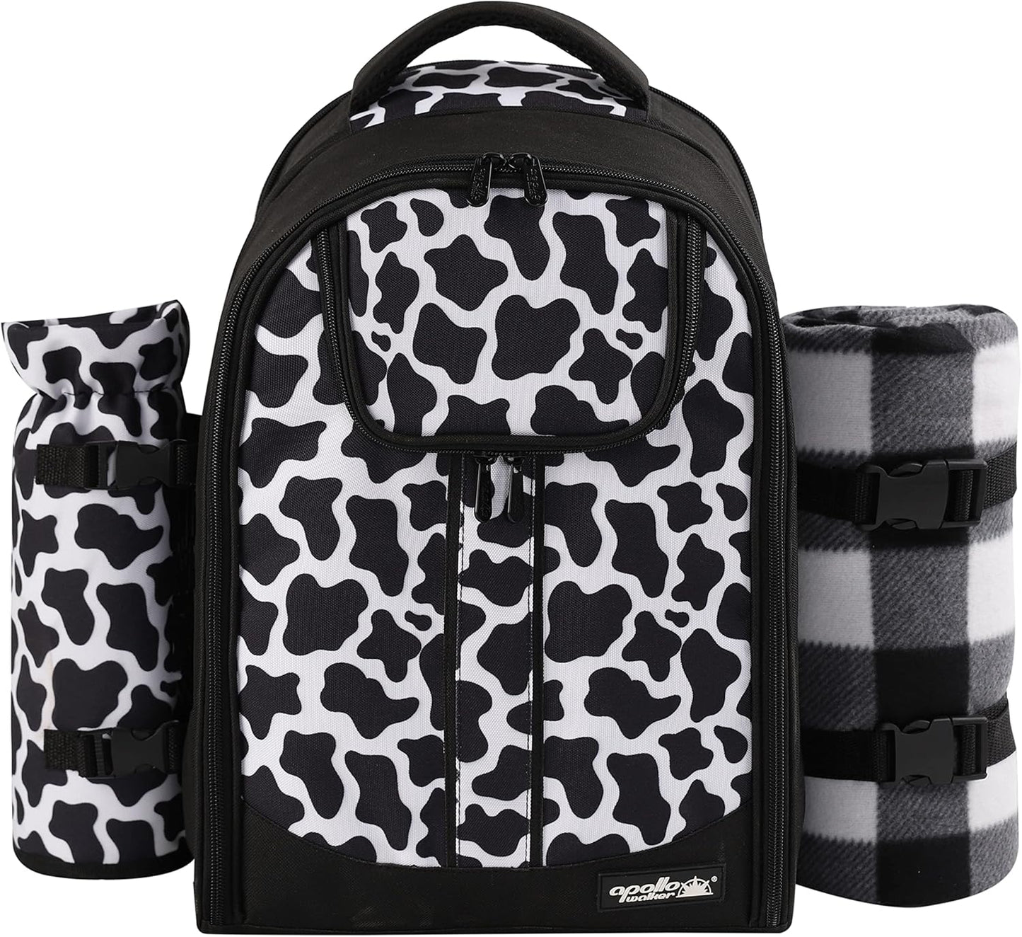 apollo walker Picnic Backpack Bag for 2 Person with Cooler Compartment, Detachable Bottle/Wine Holder, Fleece Blanket, Plates and Cutlery Set (2 Person, Black)