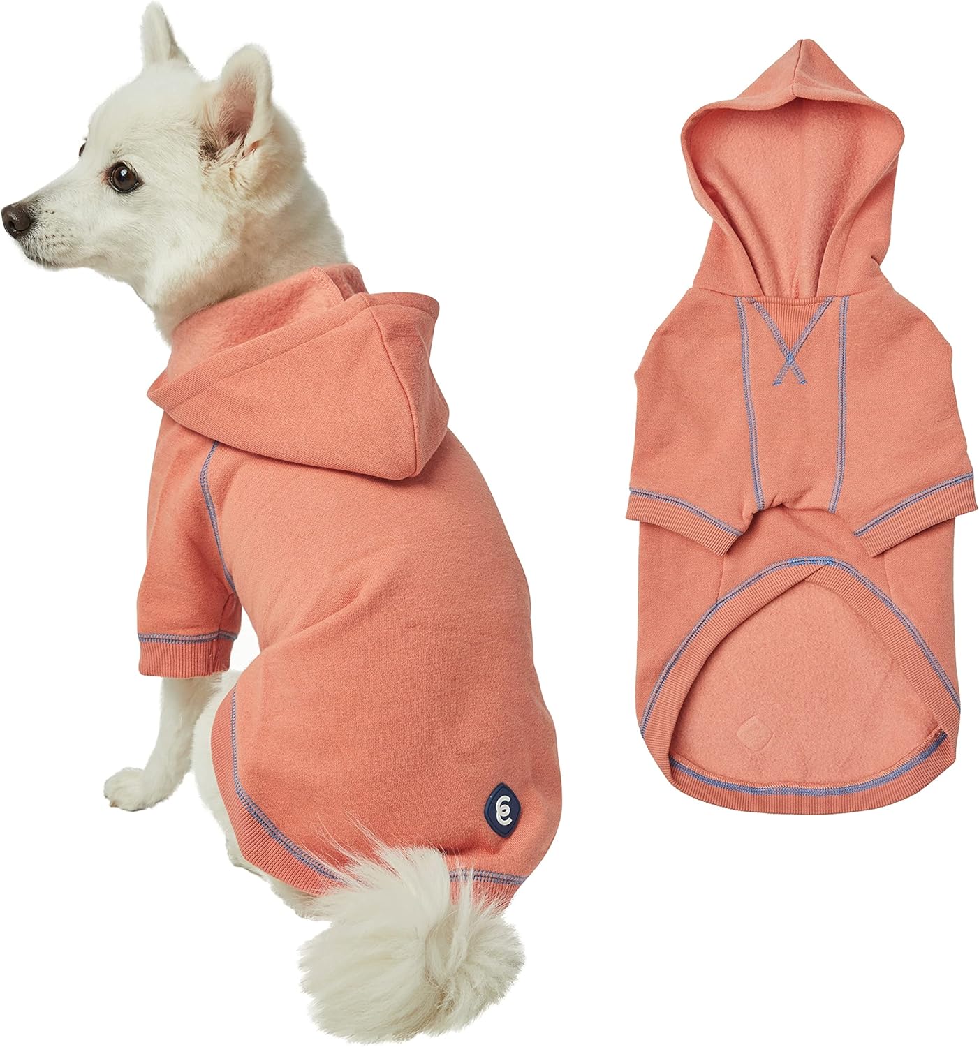 Blueberry Pet Essentials Dog Hoodie – 10 inch, Cotton‑Blend Sweatshirt with Hood, Coral, Machine‑Washable Small‑Dog Jersey