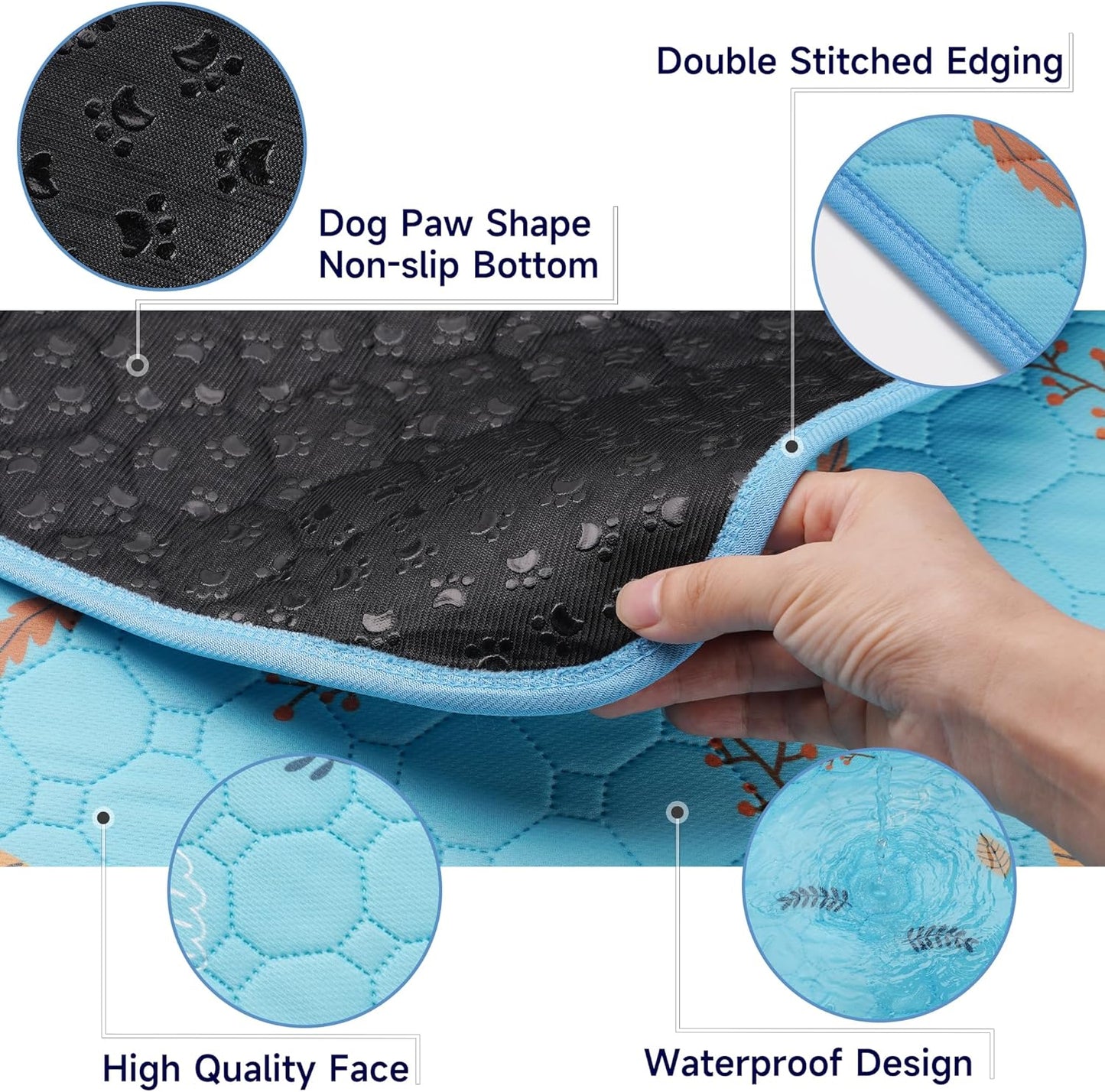 Sunheir Washable Pee Pads for Dogs 2-Pack Reusable Puppy Pads Pet Training Pads, Waterproof Dog Pee Pads for Crate, Whelping Pad, Non-Slip Protects Against Urine Leakage (Leaves - Sky Blue, 24x36)