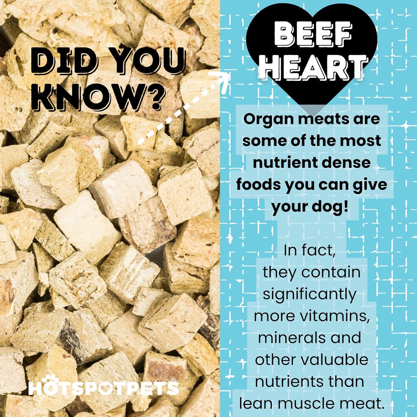 hotspot pets Freeze Dried Beef Heart Treats for Cats & Dogs - 1LB Resealable Big Bag, Made in USA, Single Ingredient All Natural Grain-Free Immune support Treats -Perfect for Training, Topper or Snack