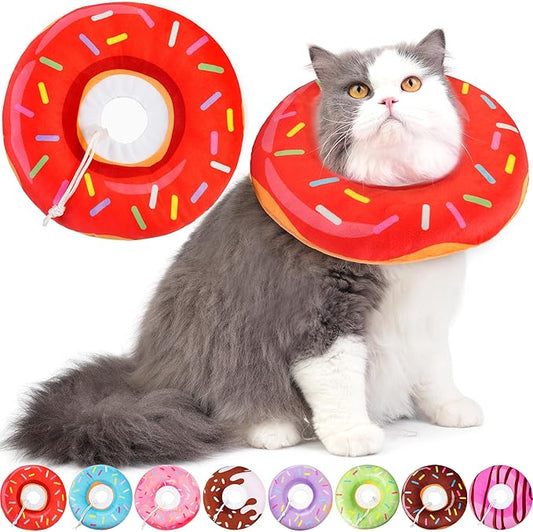Cat Cone Collar Soft, Cat Recovery Collar for Wound Healing Cute Kitten Donut Adjustable Pet Cones to Stop Licking Comfortable Lightweight Neck Elizabethan Collars for Kittens After Surgery
