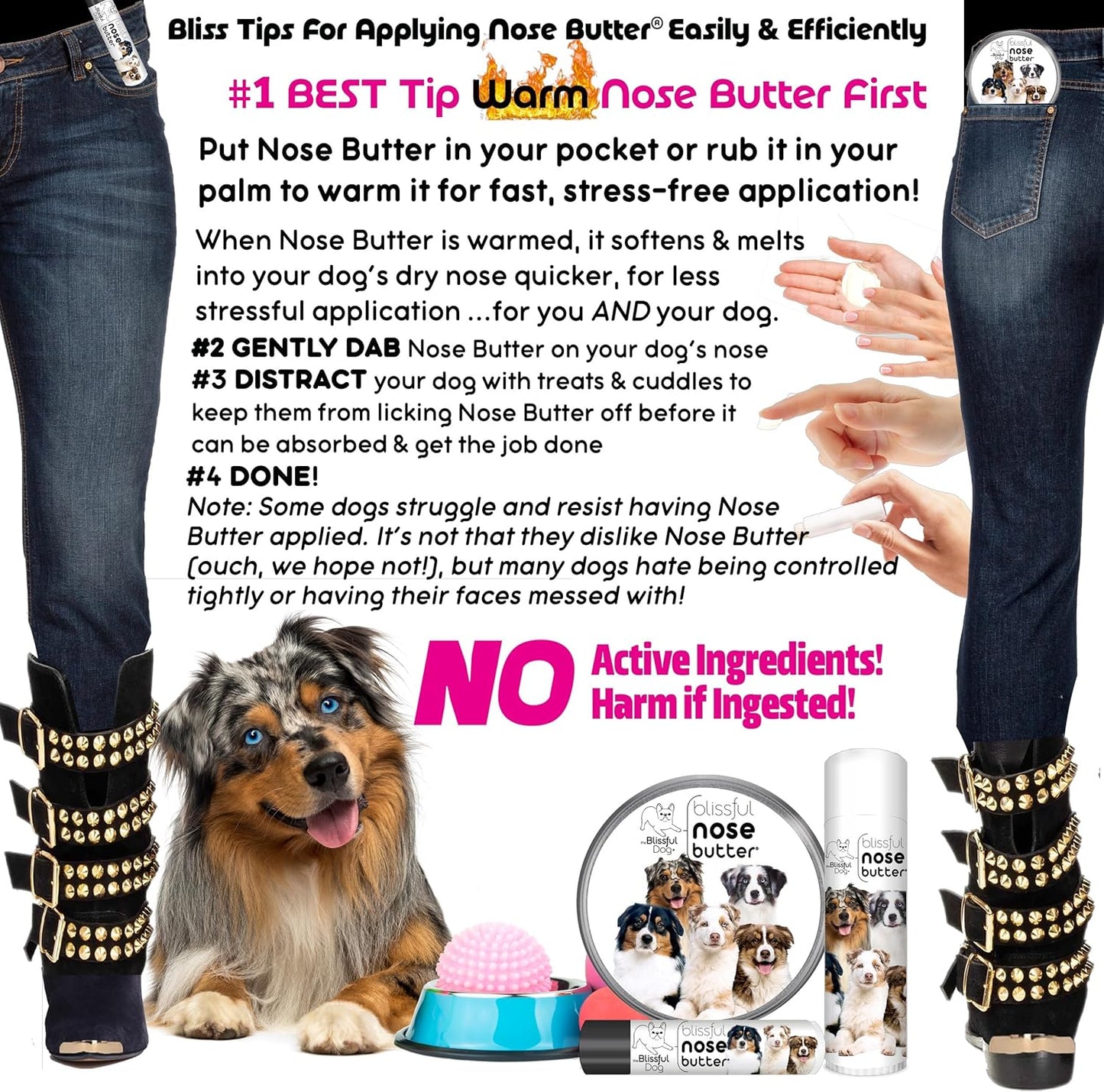 The Blissful Dog Australian Shepherd Nose Butter for Dry, Cracked Skin, Lick-Safe Dog Nose Balm with Moisturizing Shea Butter, Almond, Olive, and Essential Oils, Pet Supplies, Uncented, 0.15 oz.