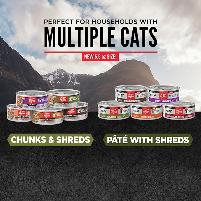 ORIJEN Chunks & Shreds Wet Cat Food Duck & Liver Entrée 5.5oz Cans (6 Count)