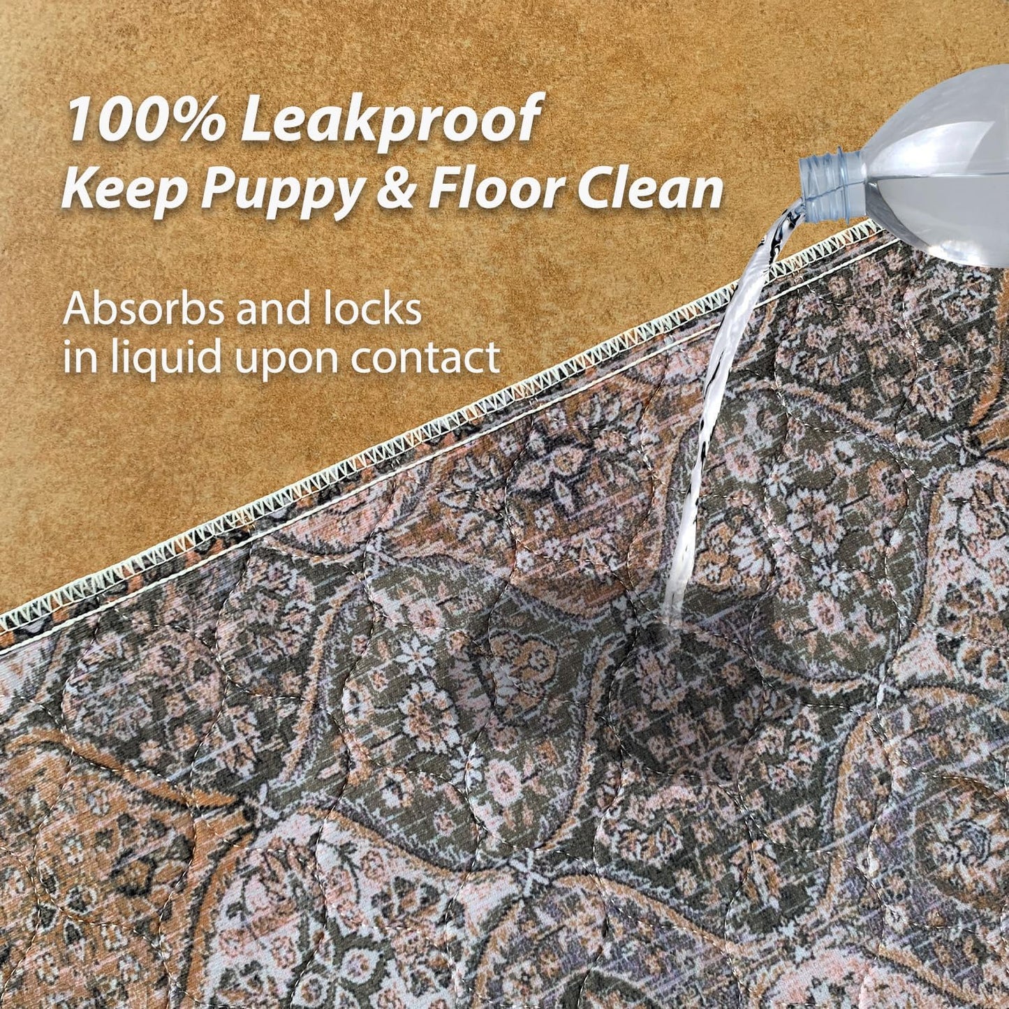 nunubaby Washable Pee Pads for Dogs, Stylish, Non-Slip and Leak-Proof Pee Pads. Reusable Potty Pads for Dogs for Crates and Floors.(Brown/Multi, 48" x48")