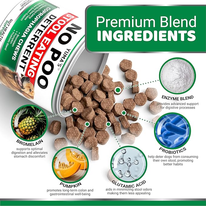 YUMA'S No Poo Chews for Dogs - 170 Count - Coprophagia No Poop Eating Deterrent for Dogs - Stop Eating Poop for Canine - Gut Health - Probiotics & Digestive Enzymes Supplement - Made in USA