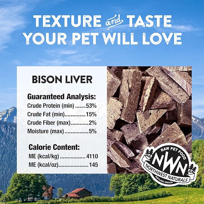 Northwest Naturals Raw Rewards Freeze-Dried Bison Liver Treats for Dogs and Cats - Bite-Sized Pieces - Healthy, 1 Ingredient, Human Grade Pet Food, All Natural, Proudly Made in USA, 3 Oz (Pack of 3)