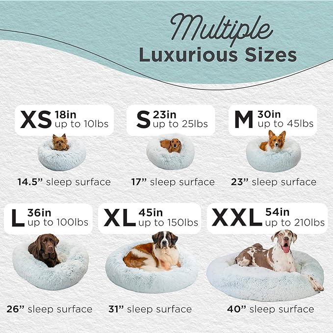 Best Friends by Sheri Original Calming Donut Dog and Cat Bed, Shag Faux Fur, Frost Gray, (30in x 30in) - Anxiety Relief for Pets Up to 45 lbs