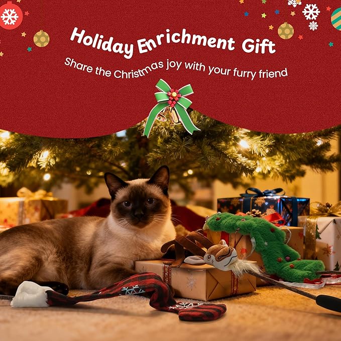 Nocciola 3 PCS Christmas Cat Toys – Natural Catnip and Silvervine Sticks Chew Toys，Cute Reindeer, Tree and Santa Hat Cat Wands，Interactive Teaser Toys for Indoor Cats, Perfect Holiday Present