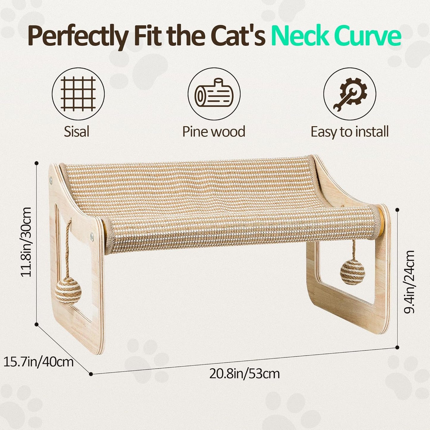 Sisal Cat Scratcher Bed for Indoor Cats Hammock for Scratching Pad, 2 in 1 Elevated Cat Sisal Chair with 2 Toys Ball for Scratcher Lounge,Kitty Bench,Dog Bed,Natural Lounger Chair