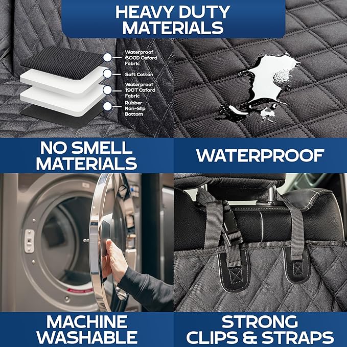 XL Floor Cover with Door Protection, 2025 Black – As Seen on Shark Tank – Fits Full‑Size Crew Cab Trucks with Fold‑Up Seats, Waterproof & Machine Washable – Sturdy XL Dog Hammock for Truck