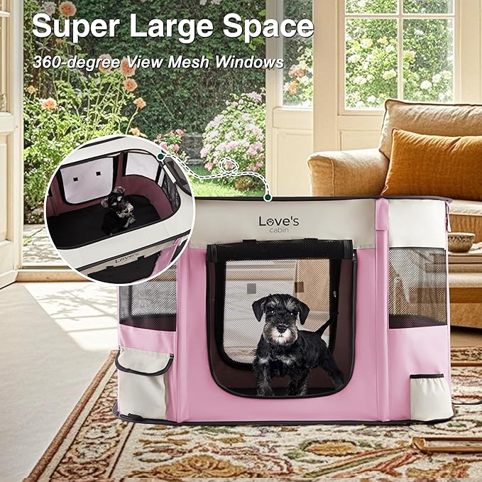 Love's cabin Pet Puppy Dog Playpen, Small Dog Tent Crates Cage Indoor/Outdoor, Portable Exercise Playpen for Cat, Foldable Pop Up Dog Kennel Playpen with Carring Case (S, Light Pink)