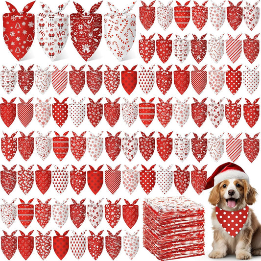 Abbylike 200 Pcs Christmas Dog Bandanas Bulk Xmas Red and White Bandanas for Dogs Triangle Kerchief Bibs Scarf Set for Pet Christmas Costume Photo Props Accessories Pet Shops, 25 Styles