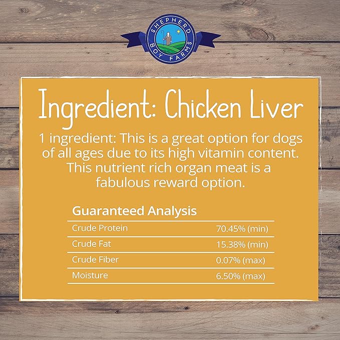 Shepherd Boy Farms Freeze Dried Dog and Cat Treats, Chicken Liver, All Natural Single Ingredient Freeze-Dried Dog Treat & Snacks, Made in USA, High Protein, Essential Nutrition Raw Food, 8oz