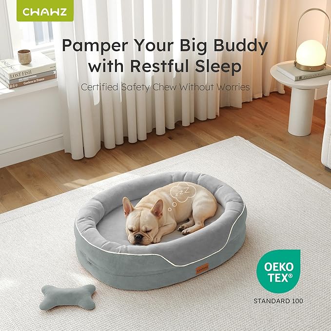 Large Orthopedic Dog Bed, 36 in. Dog Bed for Large Sized Dogs with Full-Surround Bolsters, Dual-Sided Dog Cooling Beds with Memory Foam, Washable Pet Sofa Couch with Nonslip Bottom, Light Grey