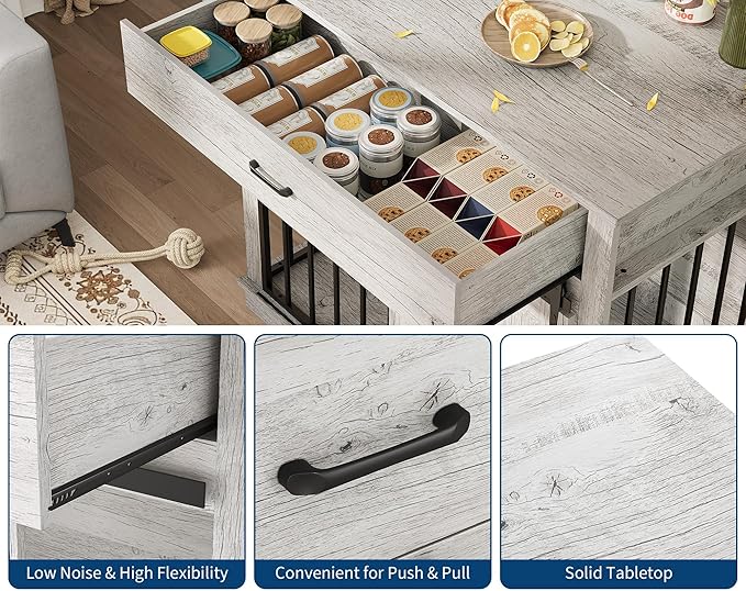 37.8" Dog Crate Furniture, Farmhouse Style 2-in-1 Dog Crate with Sliding Barn Door for Small/Medium Dogs, Dual Function as Side Table with Storage Drawer, 2-in-1 Iron-Wood Fusion Design, Grey