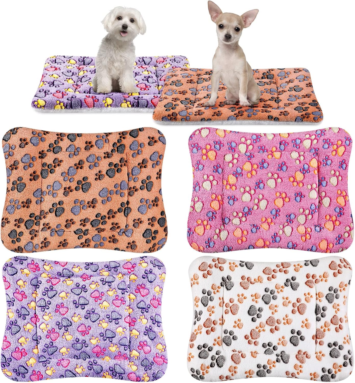 4 Pack Ultra Soft Dog Cat Bed Mat with Cute Prints Reversible Fleece Dog Crate Kennel Pad Cozy Washable Thickened Hamster Guinea Pig Pet Bed Mat for Small Animals(23 x 18 Inches,Vivid Color)