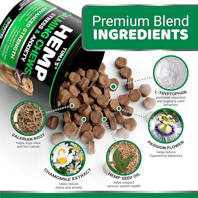 Hemp Calming Chews for Dogs - Advanced Dog Calming Chews - 170 Chews - Anxiety Relief Treats - Separation Aid, Barking, Stress Relief, Thunderstorms - Melatonin - Hemp Oil - Made in USA