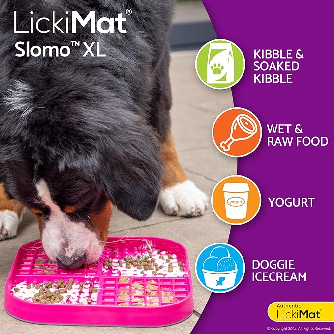 LickiMat Slomo XL - Extra Large Slow Feeder Suitable for Dry, Wet, Raw Foods, All Treats and Doggy Ice Cream. Best for Medium to Massive Breeds. Durable Design with Non-Slip Base. (Black)