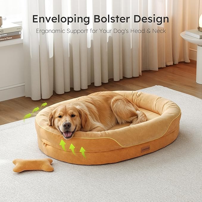 XL Orthopedic Dog Bed, Extra Large Dog Bed, Dog Sofa for Large Sized Dogs with Full-Surround Bolsters, Dual-Sided Dog Cooling Bed with Memory Foam, Washable Pet Sofa with Nonslip Bottom, Brown
